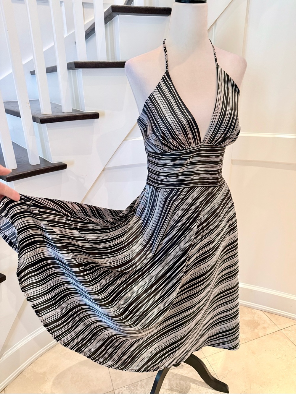 Y2K Alyn Paige Stiped Satin Halter Dress, Size 3/4
